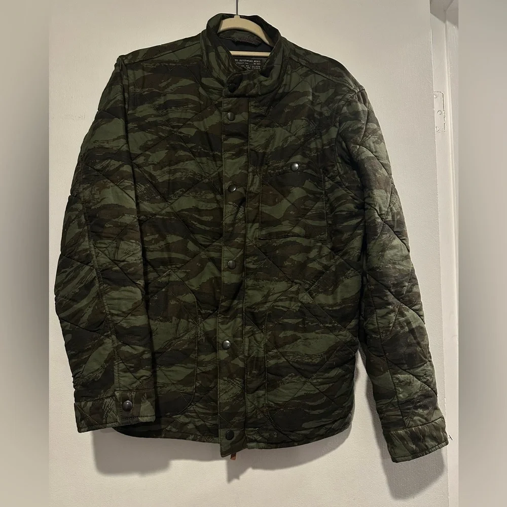 J. Crew Men's Olive Camo Quilted Field Jacket with Red Lining